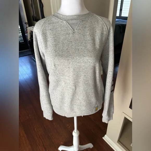 Carhartt Women’s  Light Heather Gray Crewneck Sweatshirt with Sleeve Logo Med - Picture 4 of 6